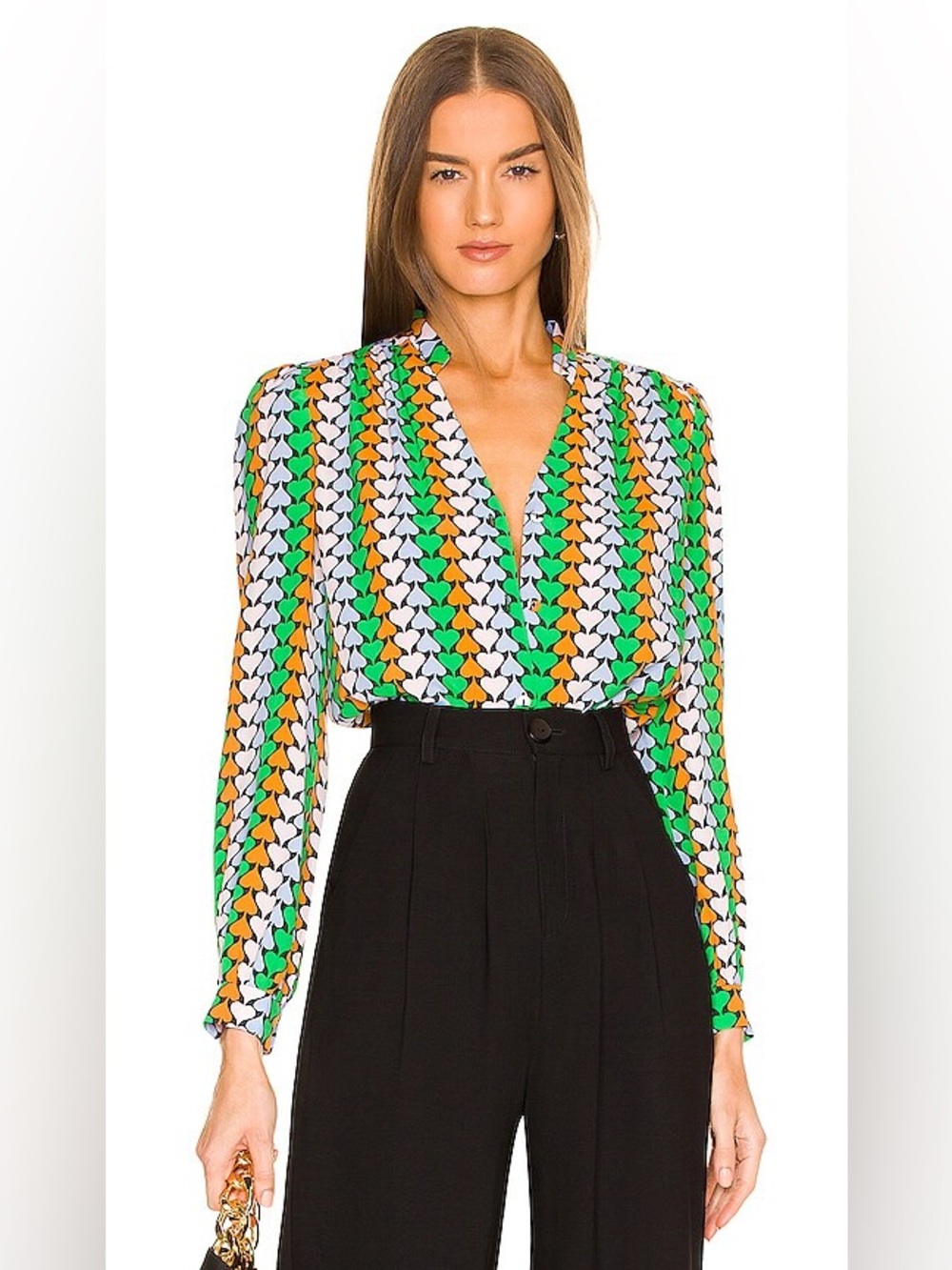 Diane von Furstenberg Washington Blouse in Heart Trail | Silk Blend Button Front - Picture 1 of 9